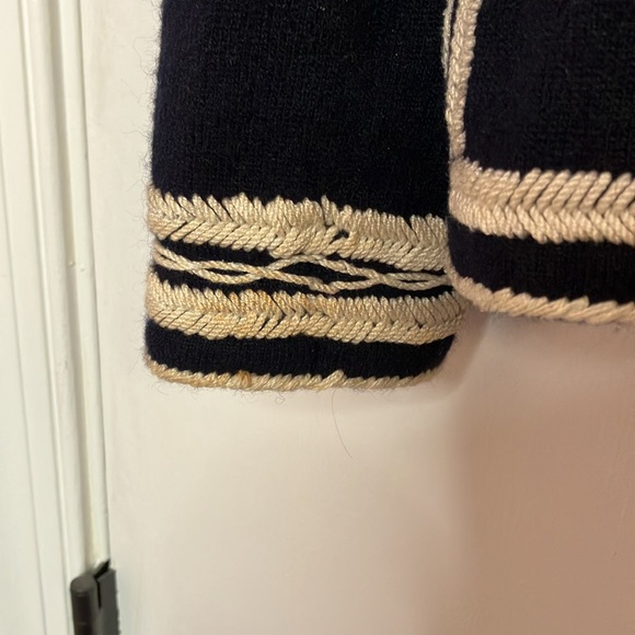 J Crew navy wool tunic style sweater with tan trim - Picture 5 of 9